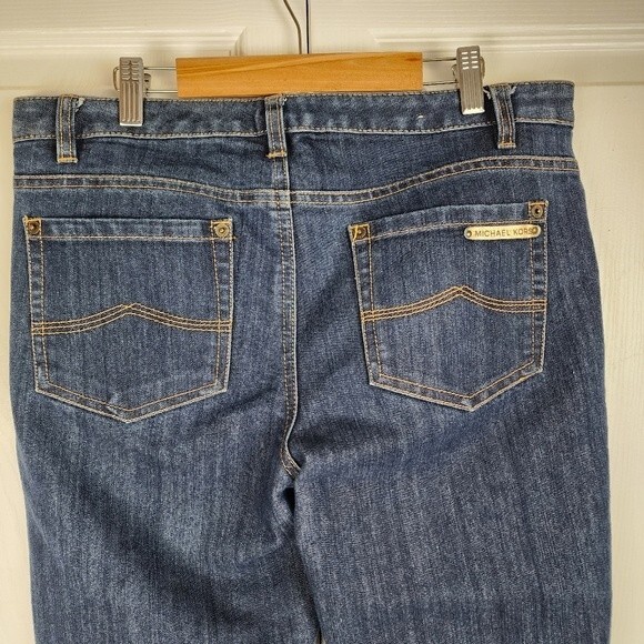 Michael Kors Jeans Flared Legs Dark Wash Denim Mid Rise Cotton Blend Stretch 8 - Picture 5 of 15